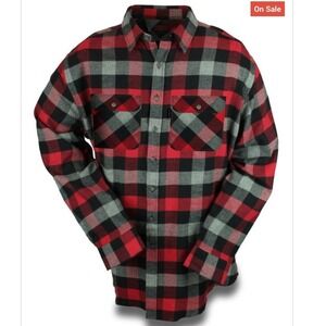 Five Brother Heirloom Flannel Red Black Gray Plaid Long Sleeve Shirt Men XL Tall